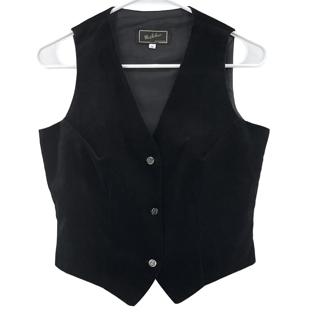 Vintage McArthur of Scotland Suit Vest Velvet Black Women Size 12 Sleeveless